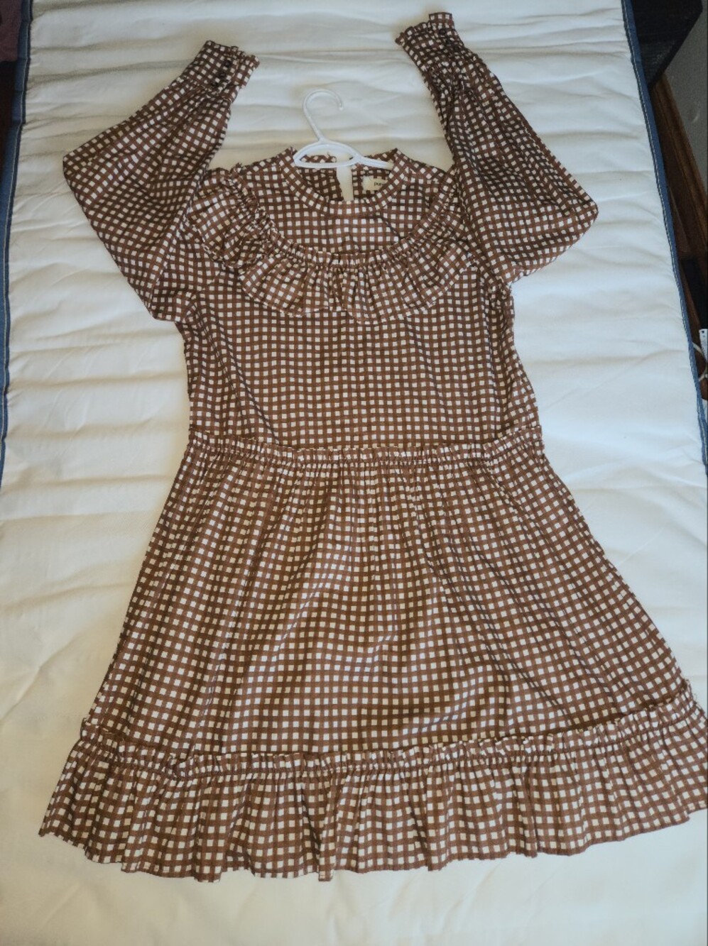 Anthropologie Porridge Dress Large L Brown Gingham Ruffle Plaid Mini Tiered NWT - Picture 13 of 14